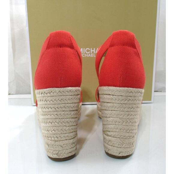 Michael Kors Berkley Mid Platform Wedge Sandals Espadrille Spiced Coral Size 8.5 - Picture 5 of 6